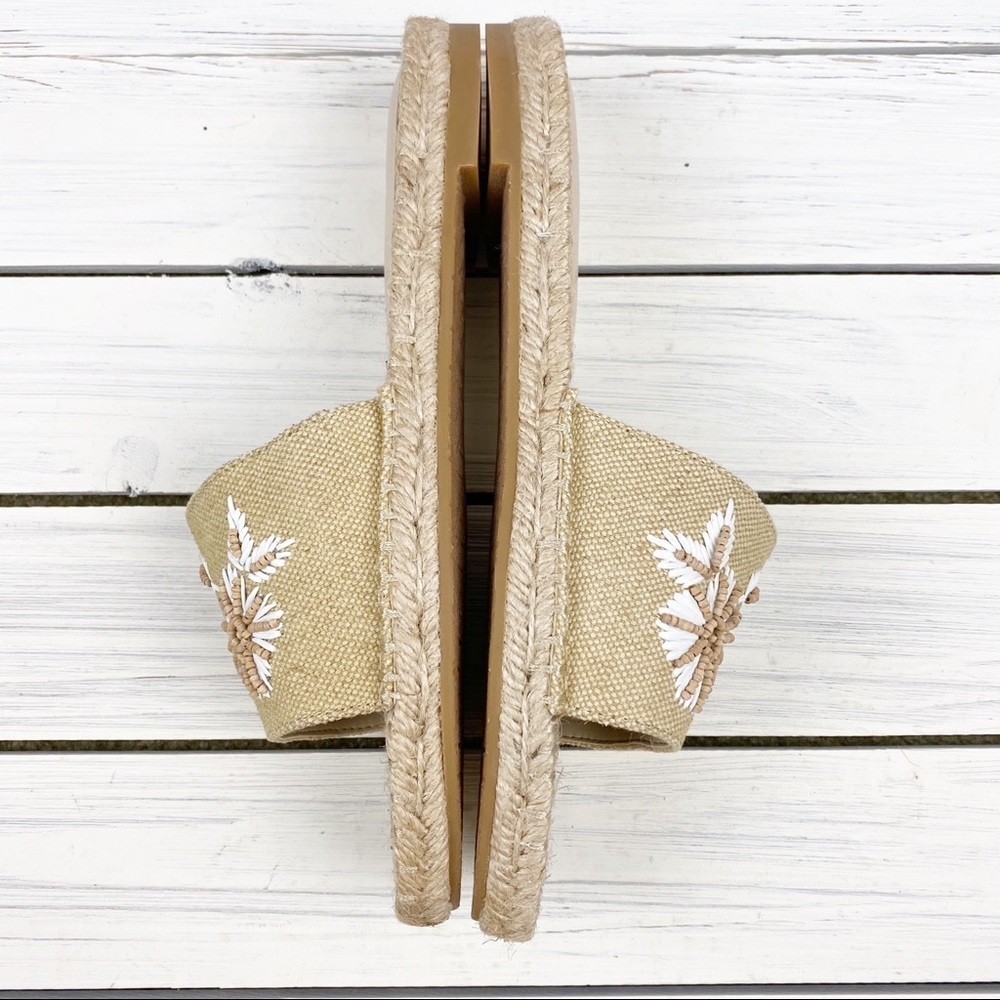 NEW Badgley Mischka Jewel Kyrene Espadrille Sandals Beaded Fabric Beige Tan - Picture 5 of 13